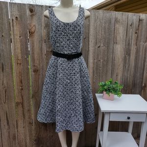 Modcloth Take The Lead A-Line Sleeveless Polkadot Dress Colors Gray/Black Size 6